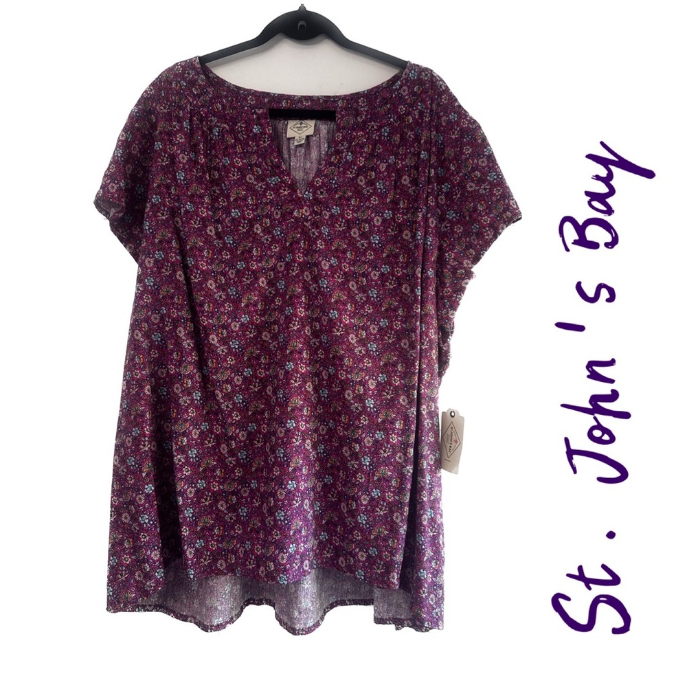 St. John's Bay Plus Womens Split Crew Neck
Short Sleeve Blouse